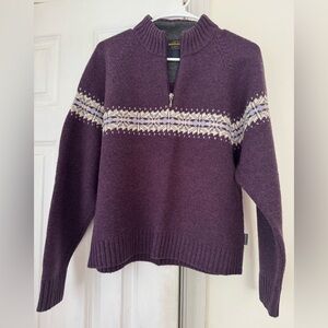 WOOLRICH Amethyst Purple Nordic Fair Isle Lambswool Quarter Zip Sweater M